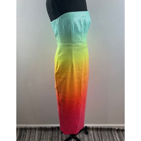 NWT RuNAWaY Malibu Midi Dress Rainbow Ombre Strapless Sequin Bodycon Size L - Picture 5 of 11